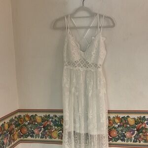 Rebellion Floral Lace Maxi Dress, Size S, White